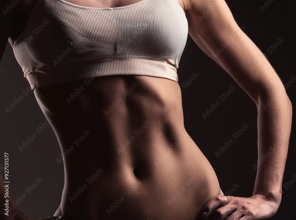 Fototapeta premium フィットネス ヘルシー トレーニング ボディライン スポーツウェア シルエット 強さ 筋肉 健康的 引き締まった スポーツ シンプル クローズアップ エクササイズ 美しい スタイリッシュ バランス ライフスタイル ダイナミック フィジーク