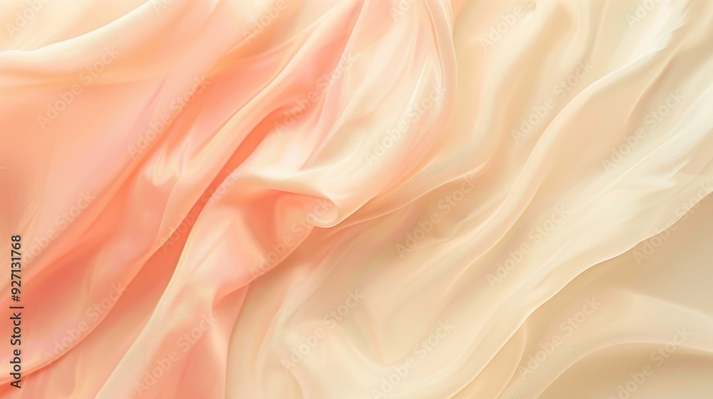 A close-up shot of a peach and cream colored fabric draped in soft folds. The fabric is light and delicate, creating a sense of elegance and refinement.