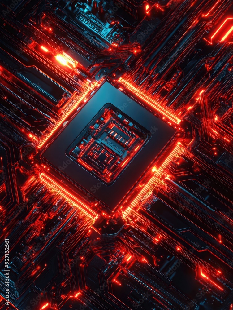Fototapeta premium Circuit Board Red Lights