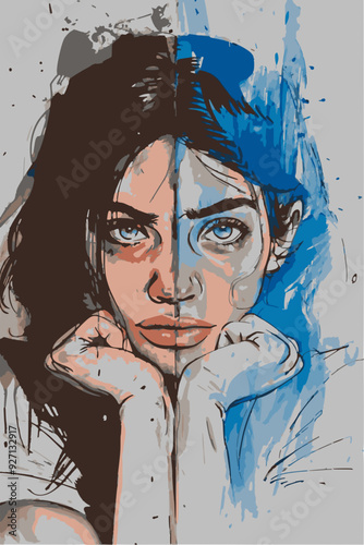 This image captures the duality of emotions, portraying mood alternation between despair and hope, making it ideal for psychotherapy and mental health awareness.
