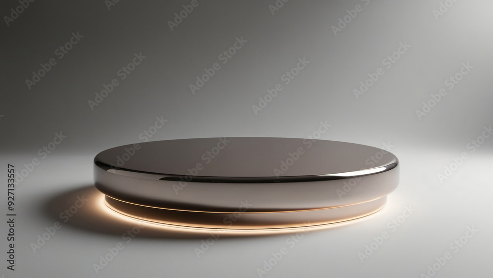 Circular metallic pedestal with ethereal glow on gradient background, sleek and polished, minimalist design, generative ai Circular metallic pedestal with ethereal glow on gradient background, sleek and polished, minimalist design, generative ai