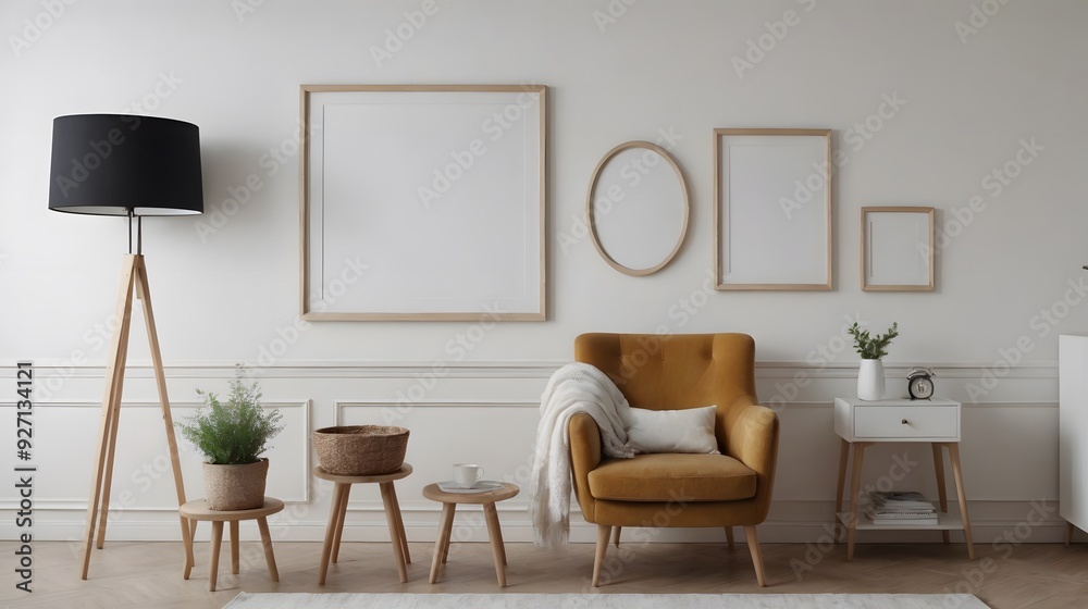 Fototapeta premium High resolution photo frame on the wall interior image template, empty art frame interior design ai generated designer pictures.