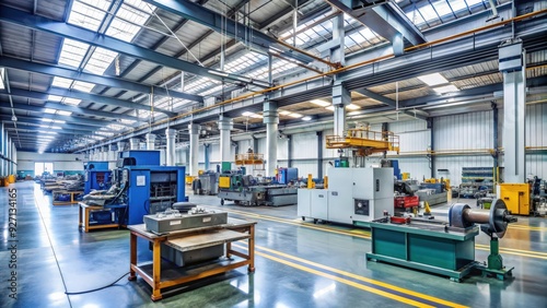 Interior of a modern metalworking shop with industrial machinery and equipment, metalworking, shop, factory