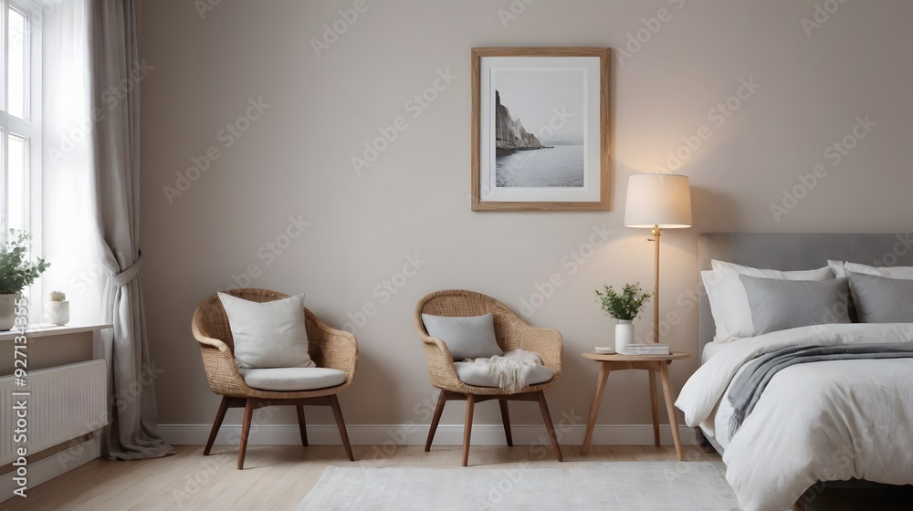 Fototapeta premium High resolution photo frame on the wall interior image template, empty art frame interior design ai generated designer pictures.