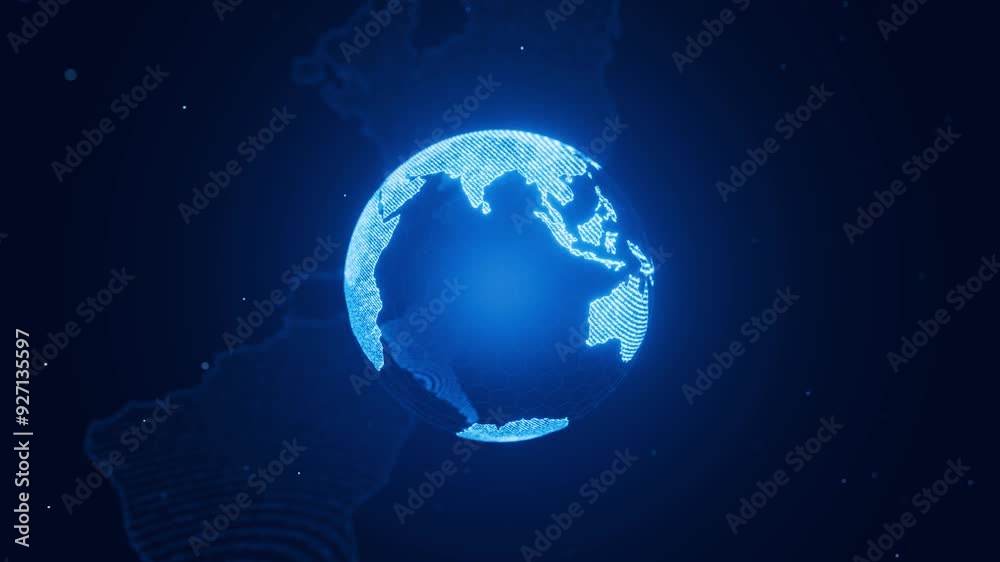 News broadcasting. Business expansion worldwide. Technological hologram in the form of a rotating earth. Intro. Rotating globe as a hologram. Global communication network concept. Seamless animation.