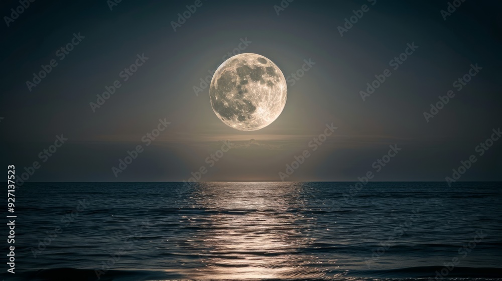 Full moon over the sea with sea wave on sandy beach. Full moon over the sea with sea wave on sandy beach.