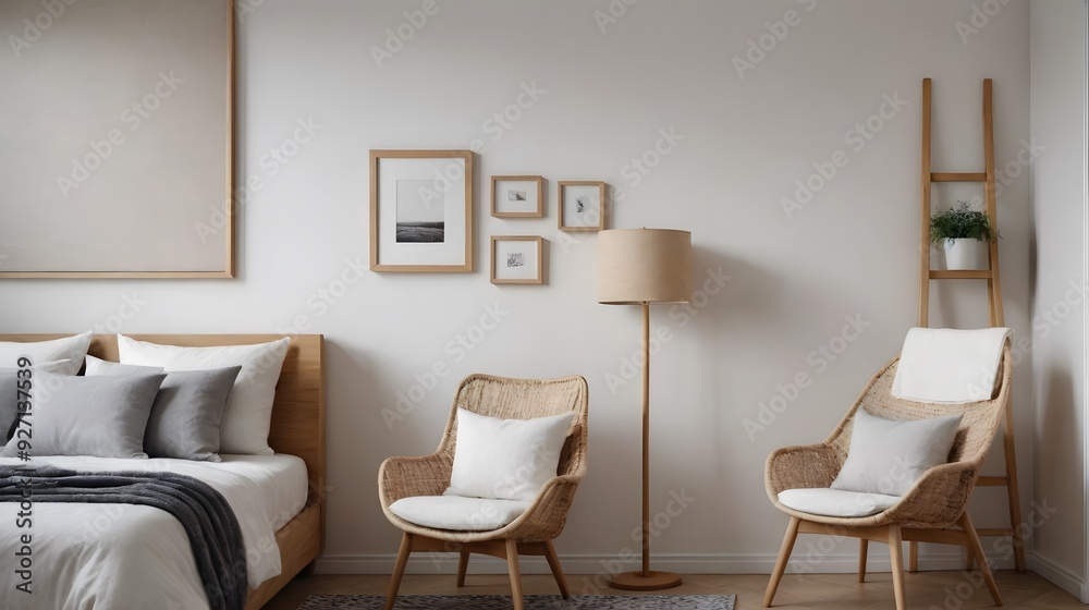 Fototapeta premium High resolution photo frame on the wall interior image template, empty art frame interior design ai generated designer pictures.