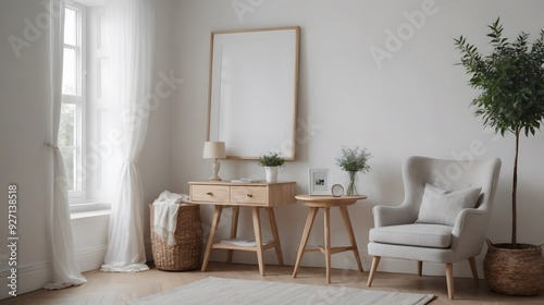 High resolution photo frame on the wall interior image template, empty art frame interior design ai generated designer pictures.