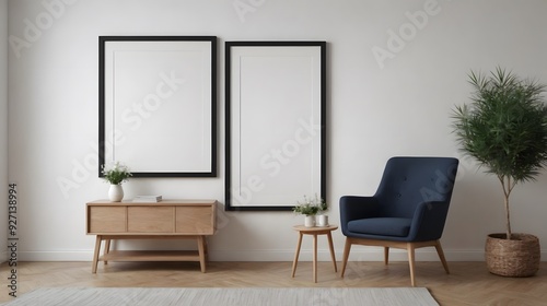 High resolution photo frame on the wall interior image template, empty art frame interior design ai generated designer pictures.