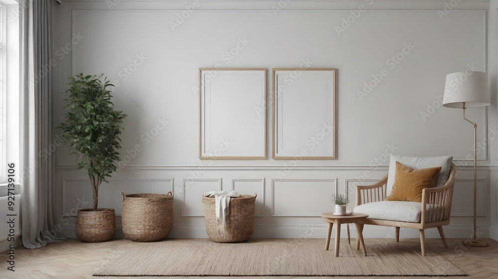 Fototapeta premium High resolution photo frame on the wall interior image template, empty art frame interior design ai generated designer pictures.