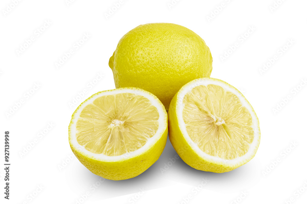 Whole lemon and sliced half clipping path on white isolated background Whole lemon and sliced half clipping path on white isolated background