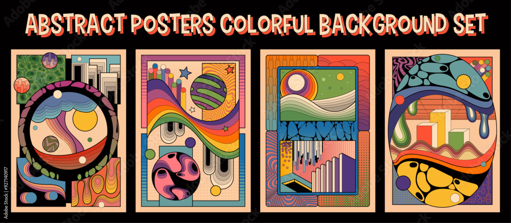 Fototapeta premium Colorful Backgrounds, Geometric Dynamic Shapes, Vector Templates for Colorful Posters, Covers, Illustrations, Abstract Cartoon Poster Set