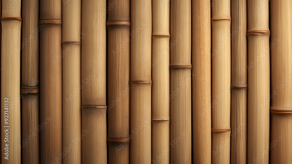 Natural Bamboo Wall: A close-up of a wall made of bamboo poles, showcasing their natural texture and color. The photo evokes a sense of tranquility and serenity, ideal for creating a calming atmospher Natural Bamboo Wall: A close-up of a wall made of bamboo poles, showcasing their natural texture and color. The photo evokes a sense of tranquility and serenity, ideal for creating a calming atmospher