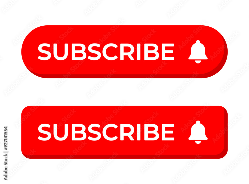 Red subscribe button icon set in generic style. Subscription concept Red subscribe button icon set in generic style. Subscription concept