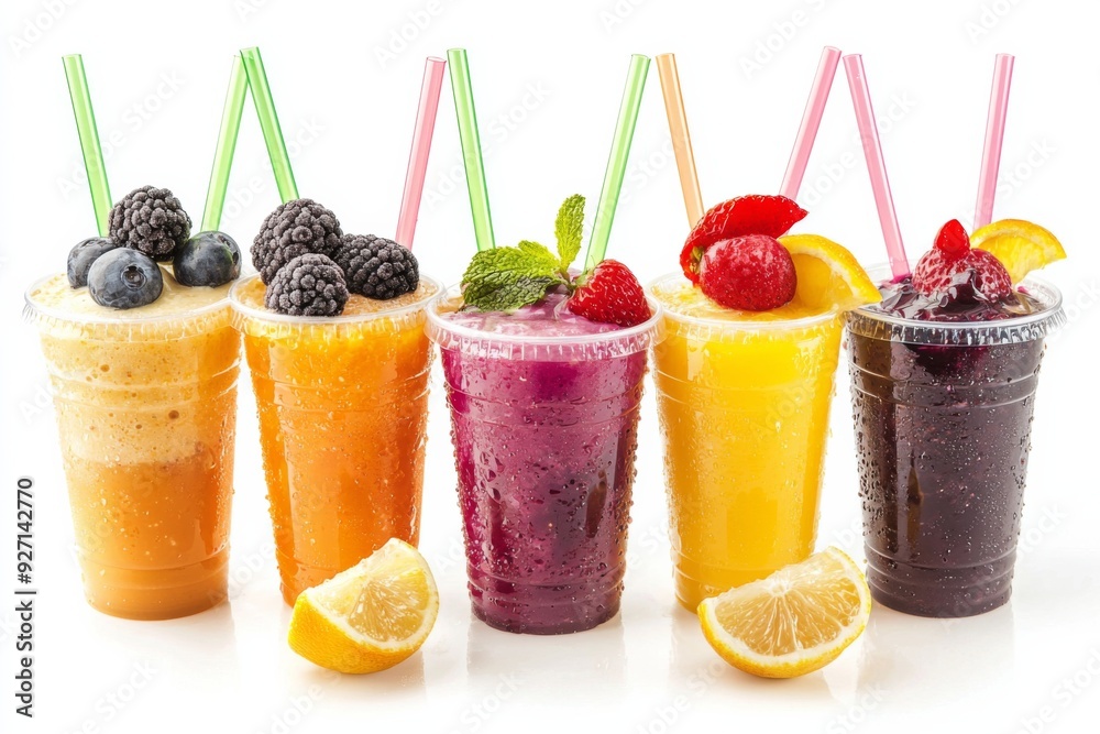 Juices and Floats in Plastic Cup on white background created with Generative AI