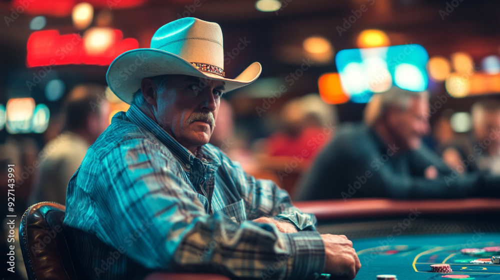 cowboy playing poker in casino cowboy playing poker in casino