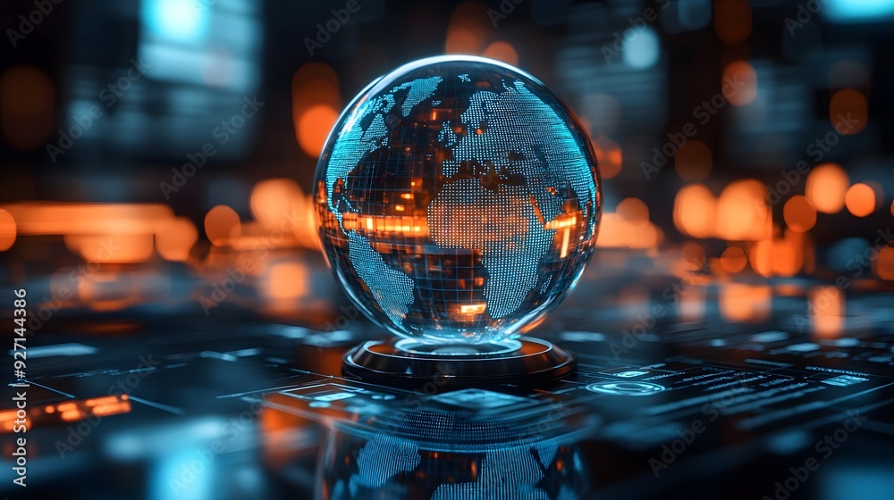 3D holographic search engine displaying a rotating globe with live search queries 3D holographic search engine displaying a rotating globe with live search queries