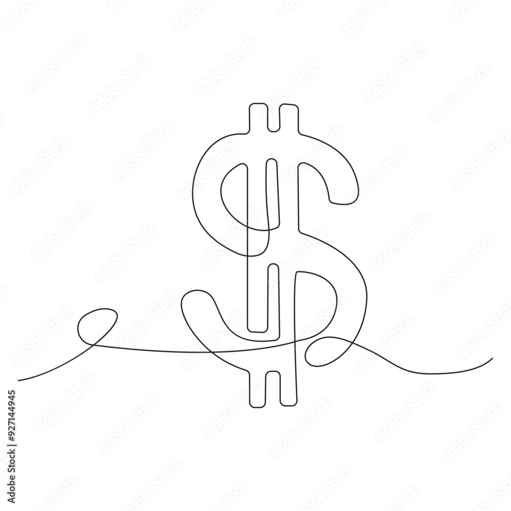Continuous Line art Drawing of Money Icon. Hand Drawn Symbol Vector Illustration. Continuous Line art Drawing of Money Icon. Hand Drawn Symbol Vector Illustration.