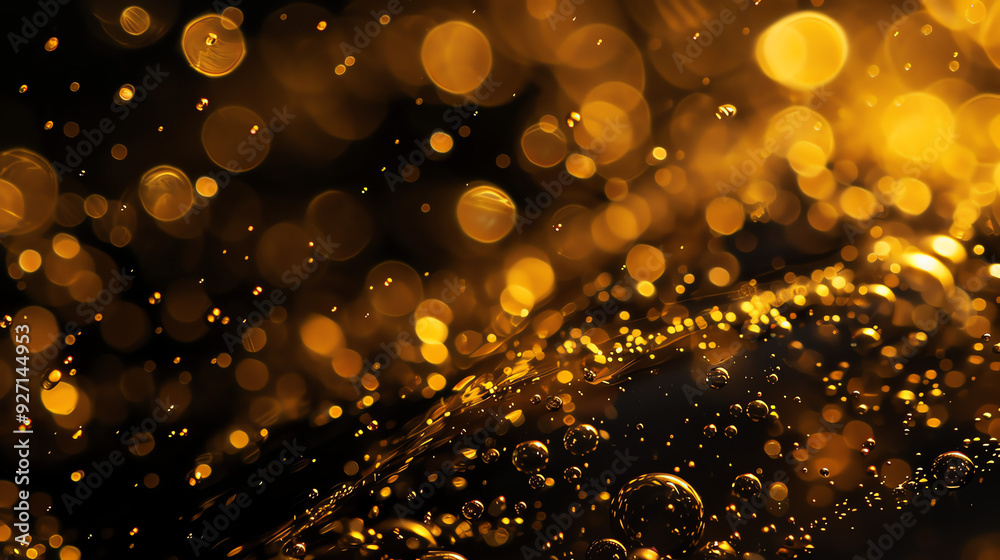 a close-up of many small, golden bubbles against a dark background.