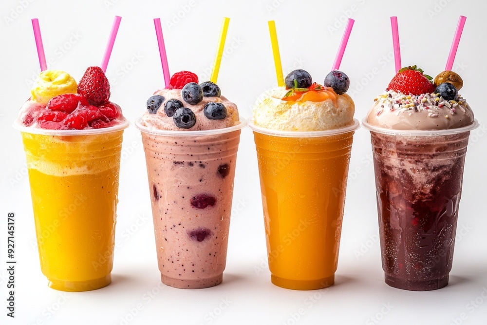 Juices and Floats in Plastic Cup on white background created with Generative AI Juices and Floats in Plastic Cup on white background created with Generative AI