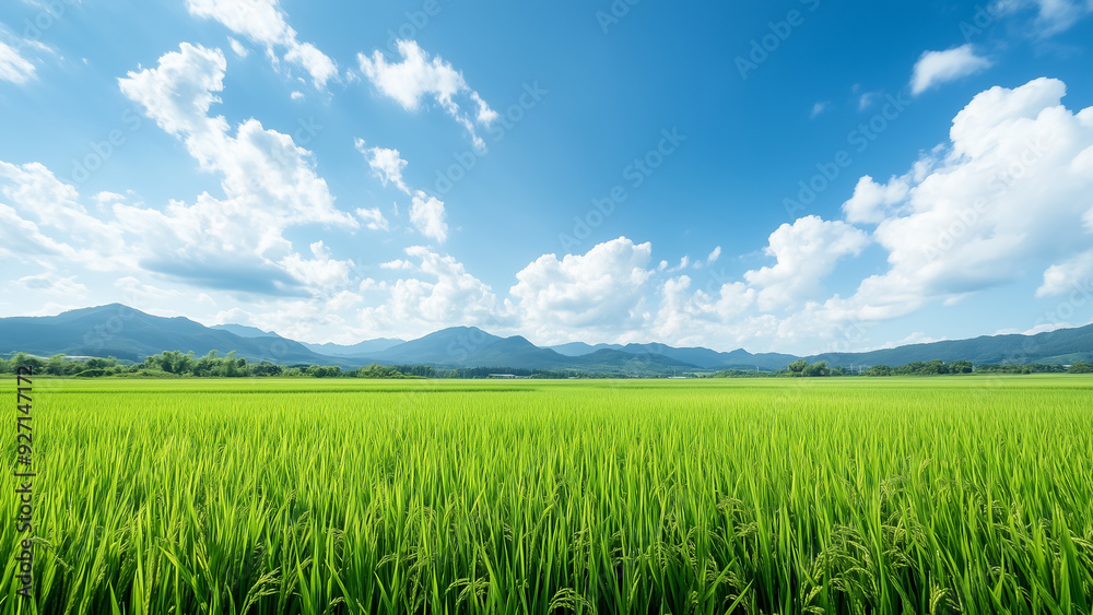 Fototapeta premium 田んぼ 稲 山 自然