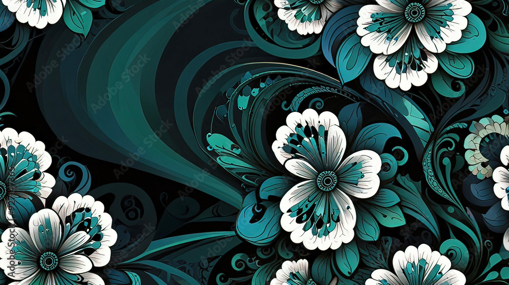 Abstract ornate flowers with black lines and patterns, floral background for design Abstract ornate flowers with black lines and patterns, floral background for design