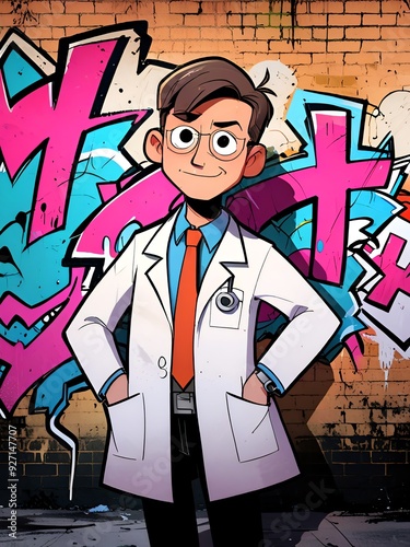 Doctor Standing Against Graffiti Wall