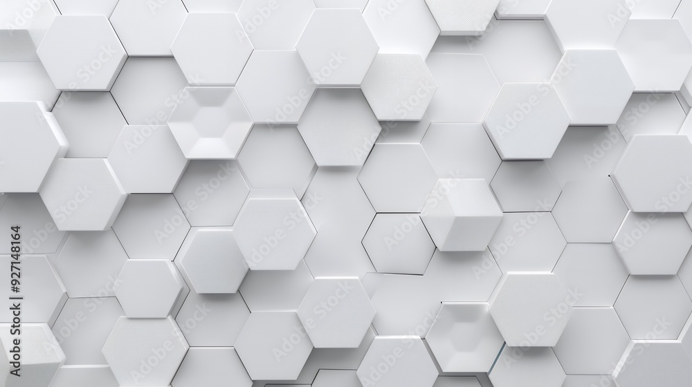 Abstract white background with hexagon pattern, 3d rendering illustration. White abstract wallpaper with geometric shapes and shadows