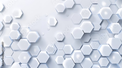Abstract white background with hexagon pattern, 3d rendering illustration. White abstract wallpaper with geometric shapes and shadows
