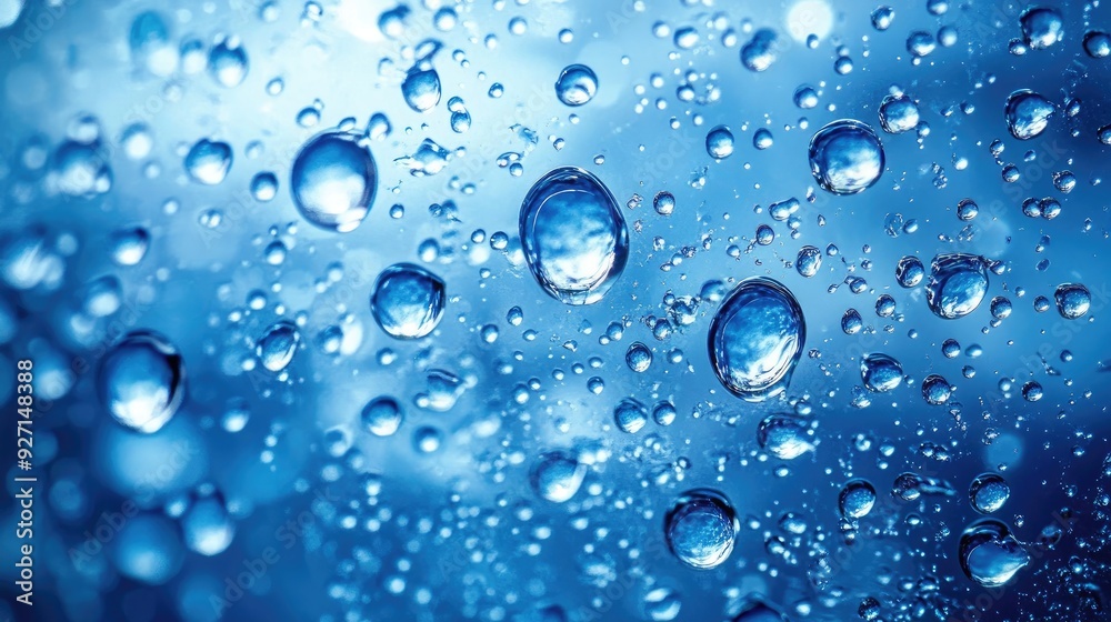 Water droplets on a blue background. Perfect for designs on water, freshness, and purity. Water droplets on a blue background. Perfect for designs on water, freshness, and purity.