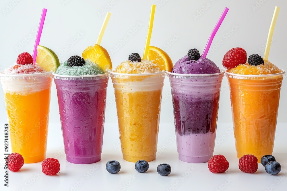 Juices and Floats in Plastic Cup on white background created with Generative AI Juices and Floats in Plastic Cup on white background created with Generative AI