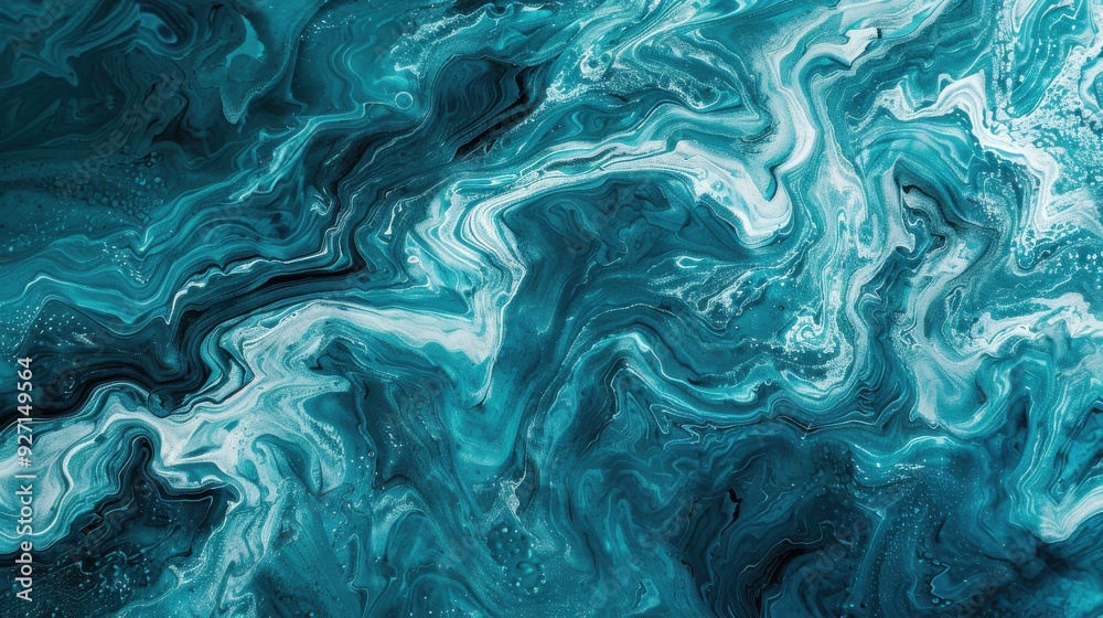 The image shows a close-up of abstract swirling teal and white paint, creating a dynamic and flowing background. The image shows a close-up of abstract swirling teal and white paint, creating a dynamic and flowing background.