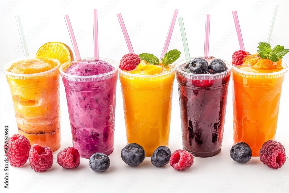 Juices and Floats in Plastic Cup on white background created with Generative AI Juices and Floats in Plastic Cup on white background created with Generative AI