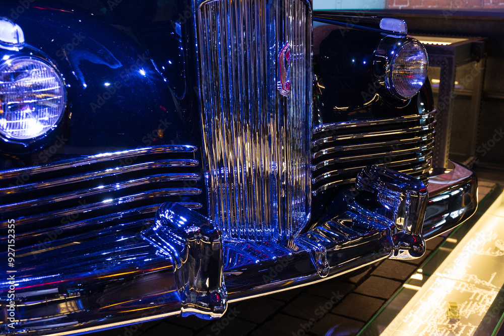 Russia Car Radiator Moscow, Russia - 13 November, 2022: emblem of soviet old ZIS-110 car on ...