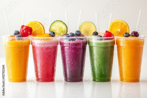 Juices and Floats in Plastic Cup on white background created with Generative AI