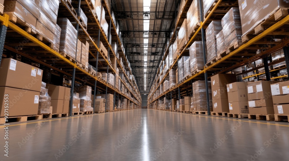 Fototapeta premium Modern industrial warehouse with advanced logistics systems