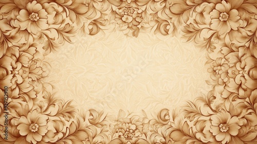 Wallpaper Mural Vintage floral border with intricate flowers on a beige background, perfect for invitations, cards, and decorative designs. Torontodigital.ca