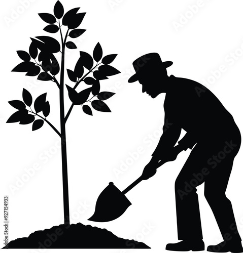 Man plant tree silhouetteillustration black and white photo