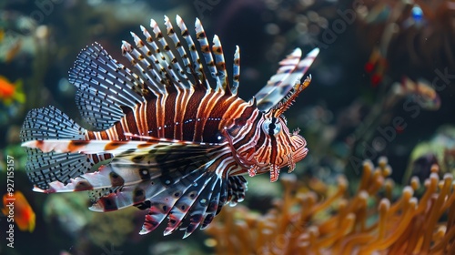 The lionfish, native to the Indo-Pacific, is a striking marine creature known for its vibrant coloration