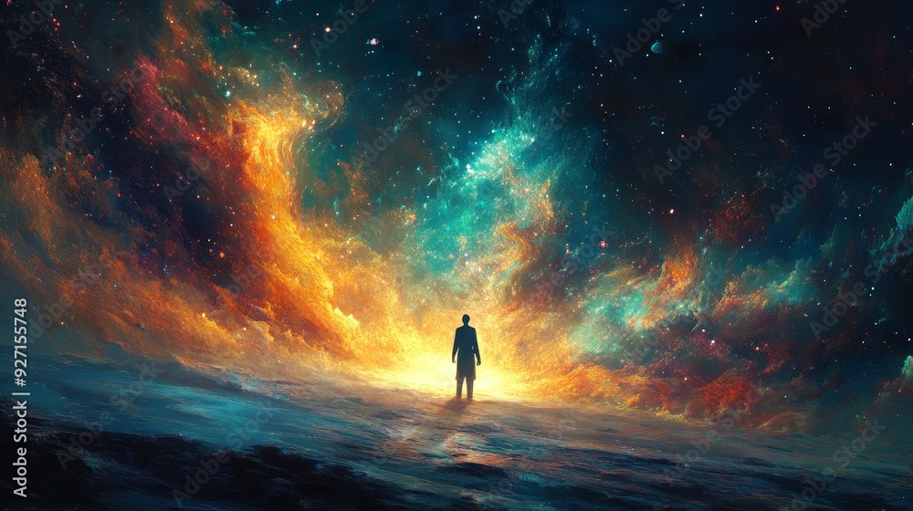 The surreal universe scene emits a gentle light in a world shrouded in darkness, blending with flowing patterns to create a harmonious contrast with the surrounding darkness. The surreal universe scene emits a gentle light in a world shrouded in darkness, blending with flowing patterns to create a harmonious contrast with the surrounding darkness.