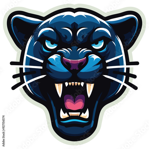 Fierce roaring panther illustration in bold colors on white background, symbolizing strength