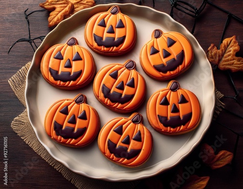 Halloween biscuits shaped like pumpkins. Homemade Halloween Cookies Decorated Like Pumpkins photo