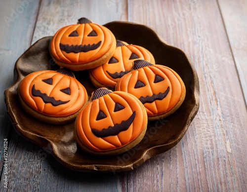 Halloween biscuits shaped like pumpkins. Homemade Halloween Cookies Decorated Like Pumpkins photo