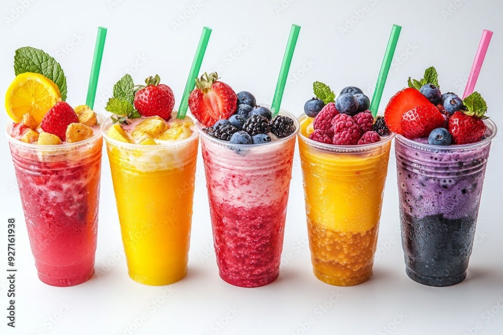 Juices and Floats in Plastic Cup on white background created with Generative AI Juices and Floats in Plastic Cup on white background created with Generative AI