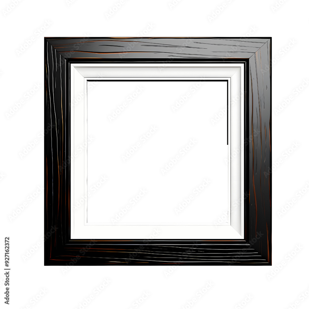 Fototapeta premium A black wooden frame with a white inner border, ready to display your favorite artwork or photograph.