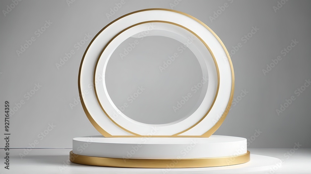 Minimalist white and golden 3D podium for product background Minimalist white and golden 3D podium for product background