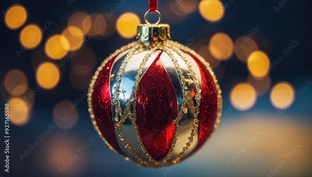 Fototapeta premium Merry Christmas card with hanging ball decoration