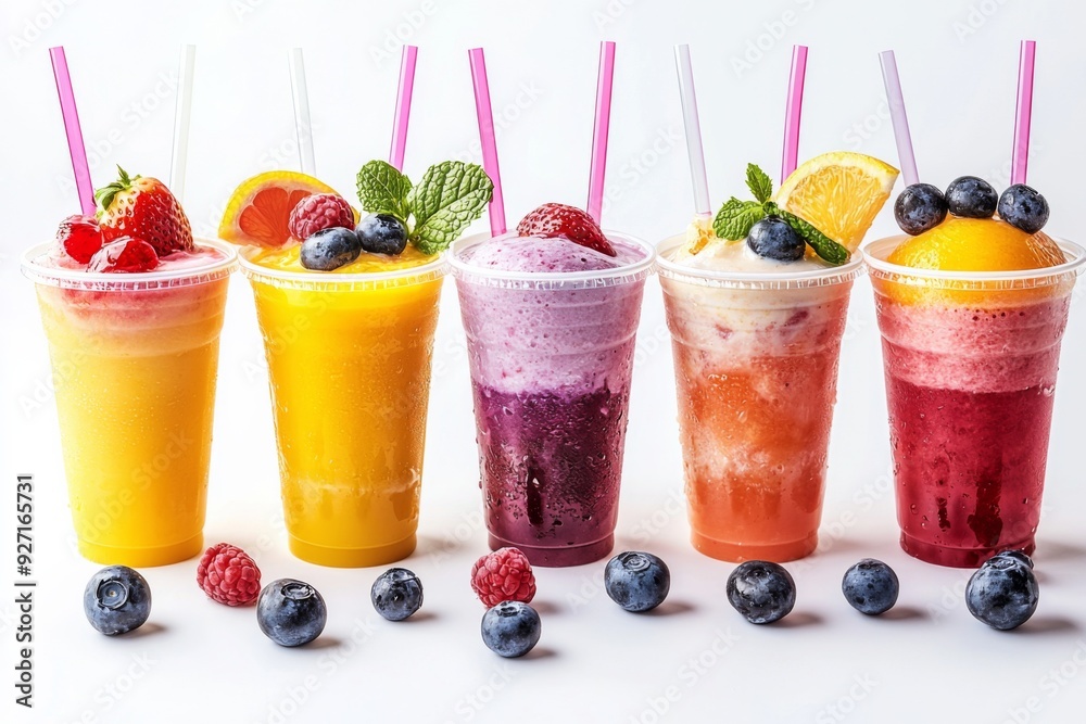 Juices and Floats in Plastic Cup on white background created with Generative AI Juices and Floats in Plastic Cup on white background created with Generative AI
