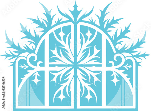 Stylish blue snowflake design with ornate details.