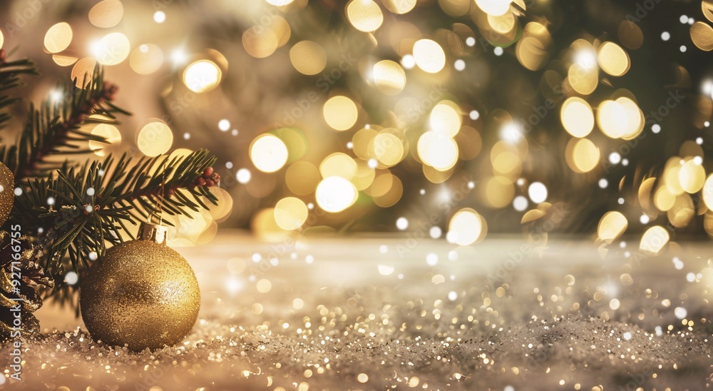 Fototapeta premium Abstract christmas and new year background with tree and decorations on blurred bokeh background.Wide view.AI Generative.